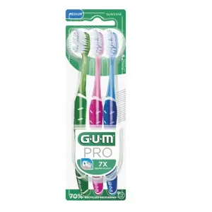 GUM PRO 7X Medium – Lot de 3 brosses à dents